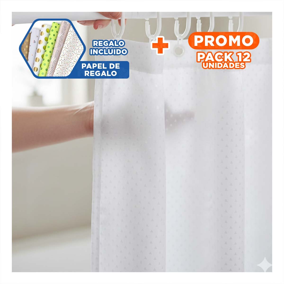 PACK12 PROTECCION BLANCO CON PATRON TRIANGULOS PARA DUCHA 180X180CM YPAPEL REGALO - 1