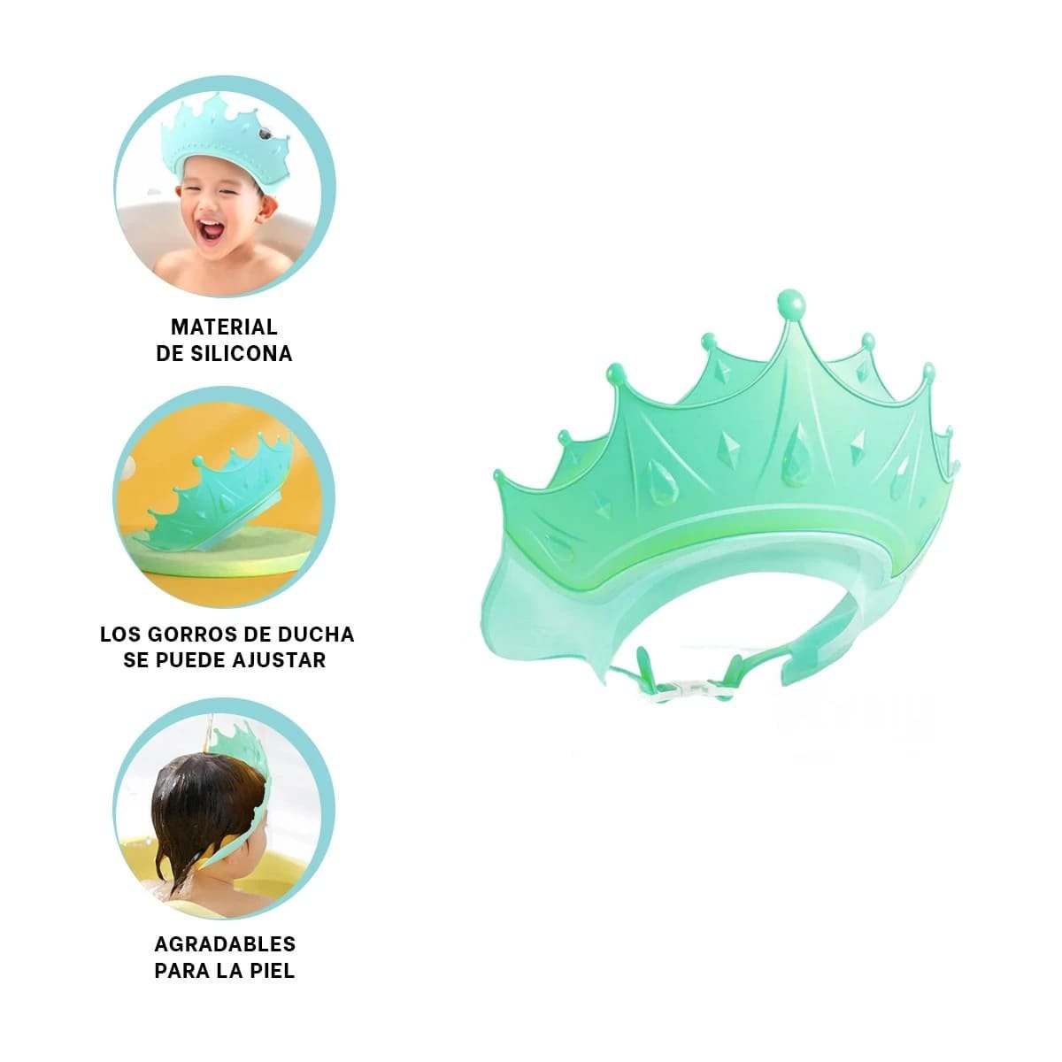 CORONA AJUSTABLE INFANTIL PARA DUCHA EN ESTILO GORRO VERDE AGUA Y+POST IT - 1