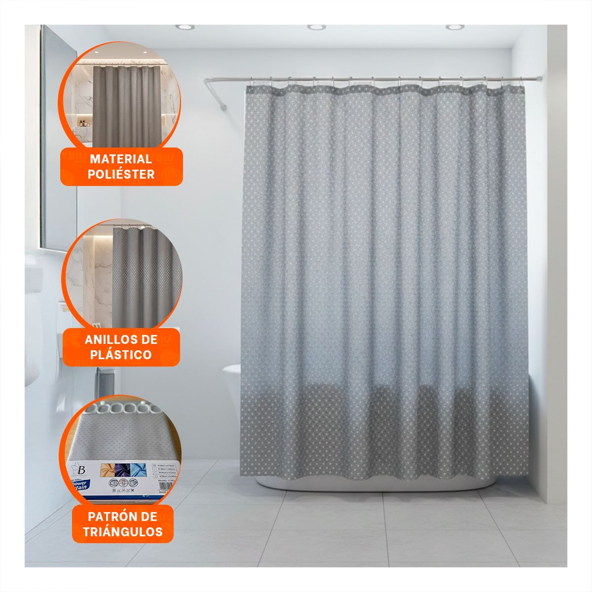 PACK4 PROTECCION PARA DUCHA COLOR PLOMO CON PATRON TRIANGULOS 180X180CM Y+REGALO STICKER - 5