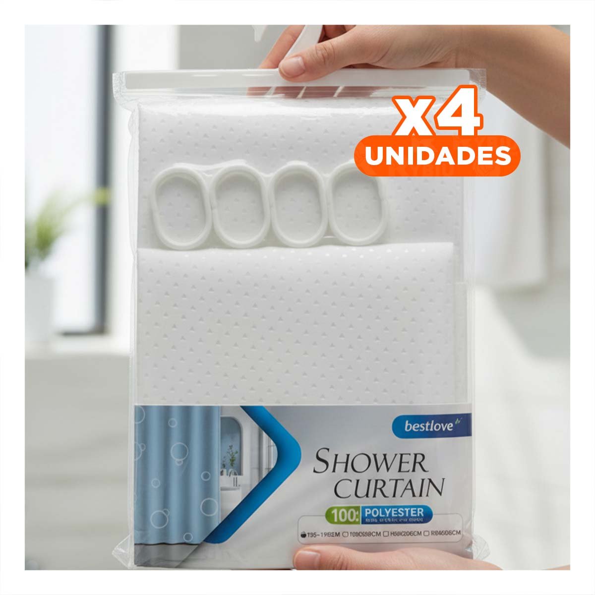PACK4 CORTINA BLANCO PARA DUCHA CON DISTRIBUCION DE TRIANGULOS 180X180CM - 1