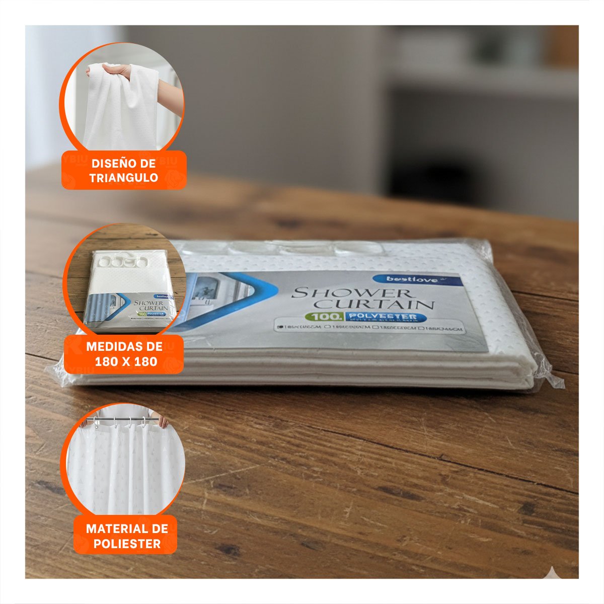 PACK2 CORTINA DE DUCHA EN BLANCO CON PATRON TRIANGULOS Y MEDIDAS 180X180CM YPAPEL REGALO - 5
