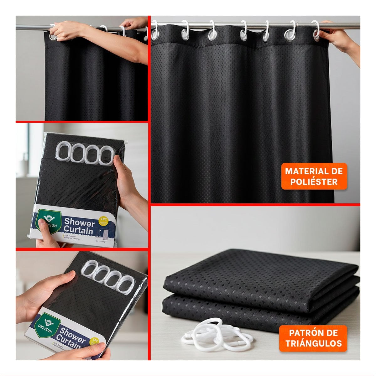PACK12 PROTECCION NEGRO CON PATRON TRIANGULOS PARA DUCHA 180X180CM YPAPEL REGALO - 2