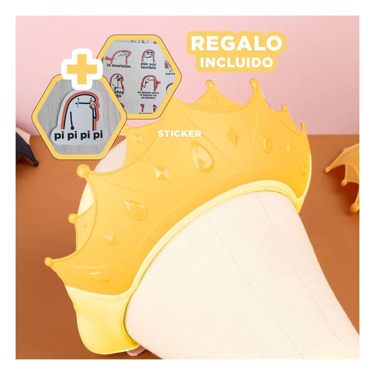 CORONA TIPO GORRO INFANTIL PARA DUCHA AJUSTABLE AMARILLO Y+REGALO STICKER - 3