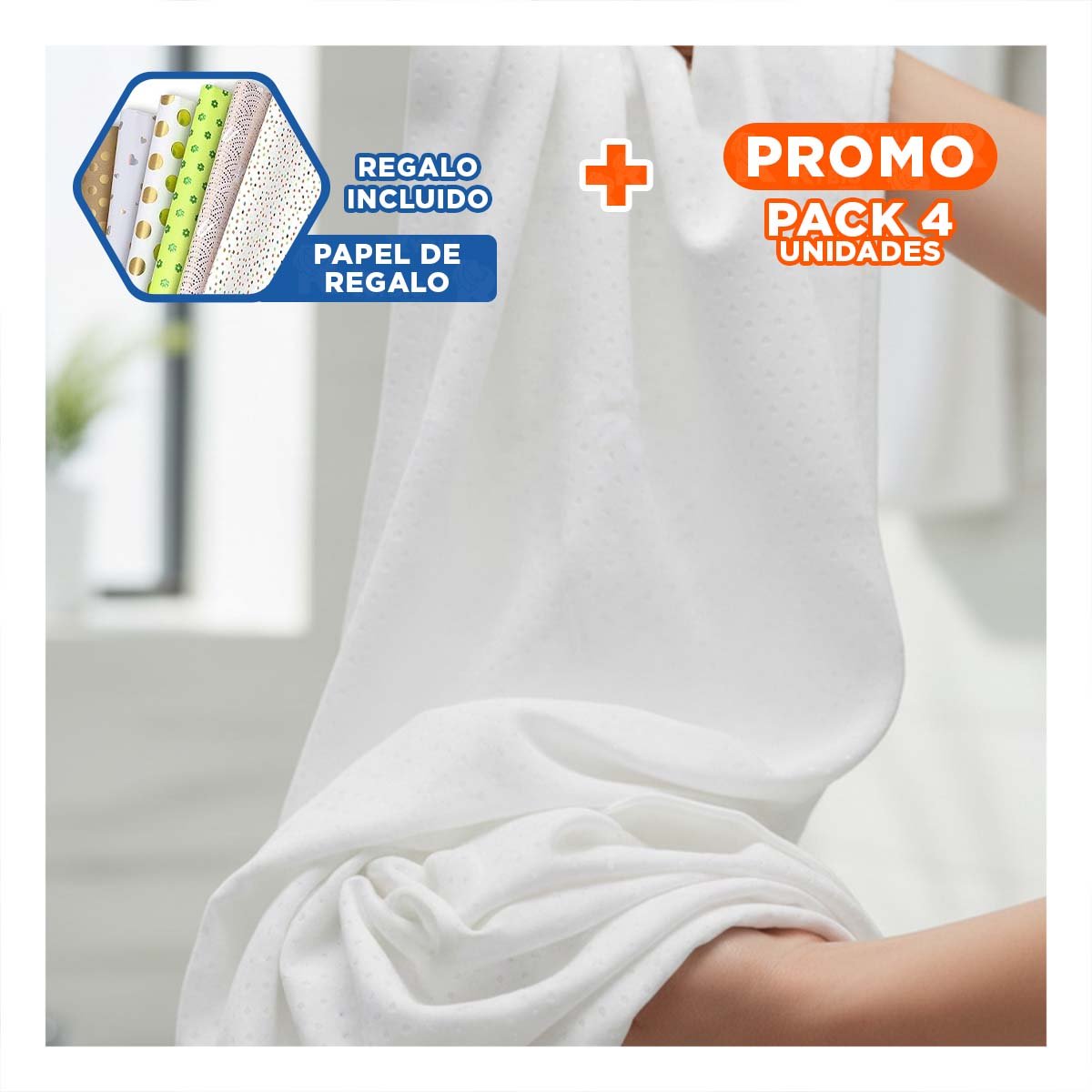 PACK4 CORTINA FUNCIONAL PARA DUCHA CON PATRON TRIANGULOS Y COLOR BLANCO 180X180 YPAPEL REGALO - 1