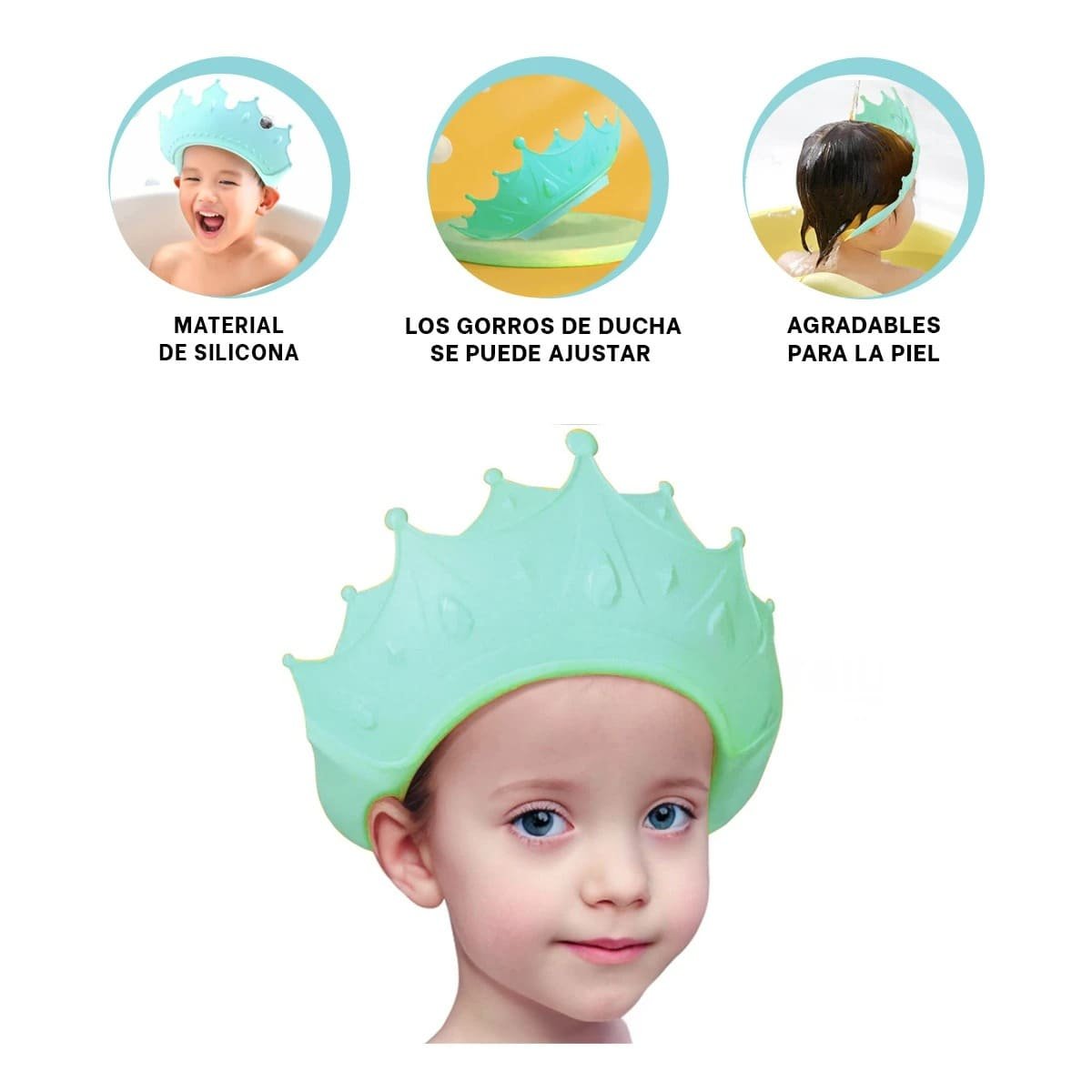CORONA DE ASEO INFANTIL AJUSTABLE TIPO GORRO VERDE AGUA Y+LIGAS REGALO - 3