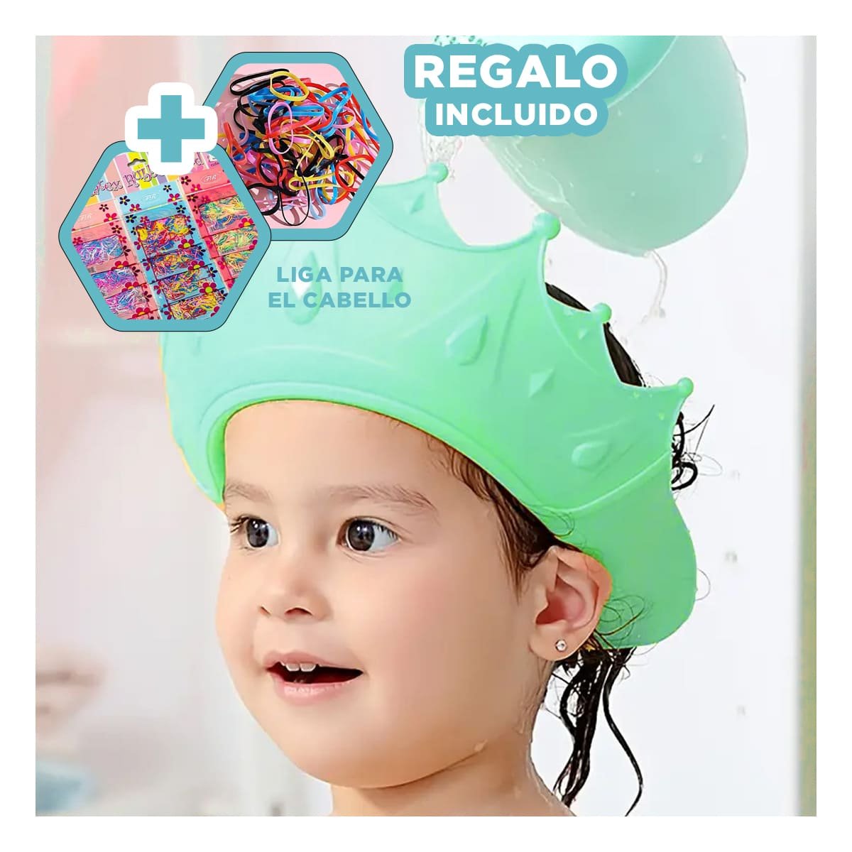 CORONA DE ASEO INFANTIL AJUSTABLE TIPO GORRO VERDE AGUA Y+LIGAS REGALO - 5