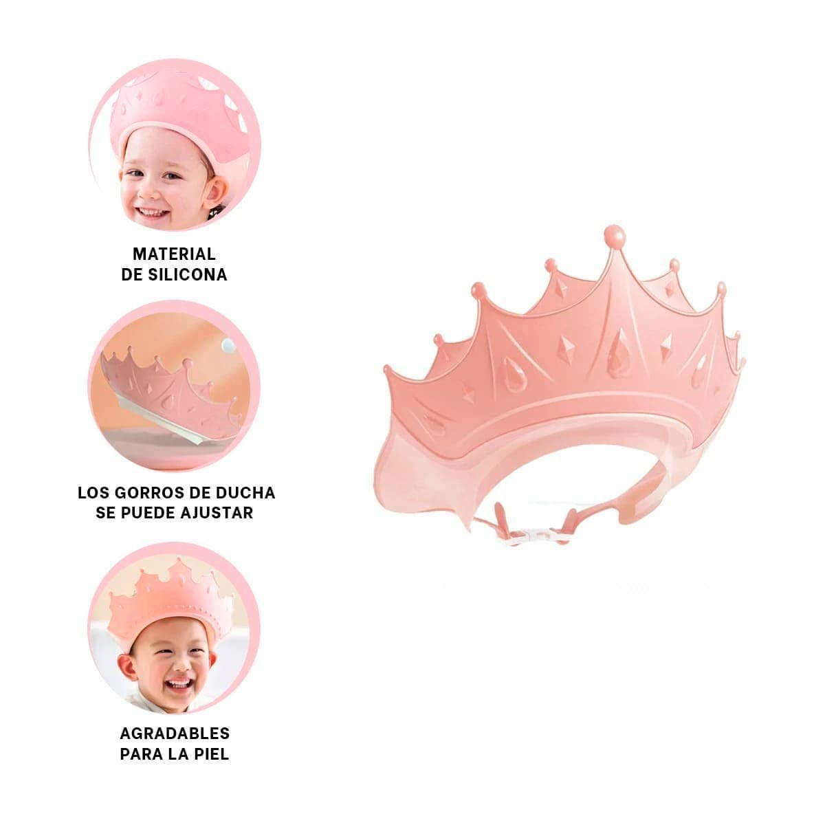 CORONA AJUSTABLE INFANTIL PARA DUCHA EN ESTILO GORRO ROSADO Y+POST IT - 1