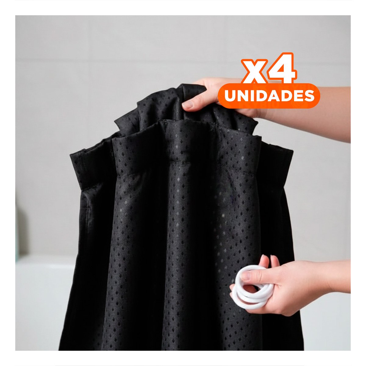 PACK4 CORTINA NEGRO PARA DUCHA CON DISTRIBUCION DE TRIANGULOS 180X180CM - 1
