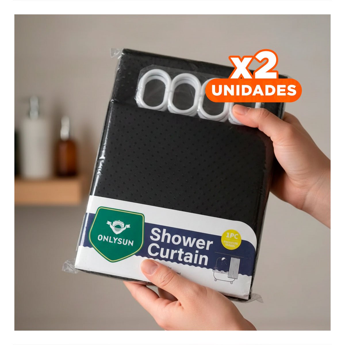 PACK2 CORTINA CON PATRON TRIANGULOS PARA ZONA DE DUCHA NEGRO 180X180CM YREGALO STICKER - 1
