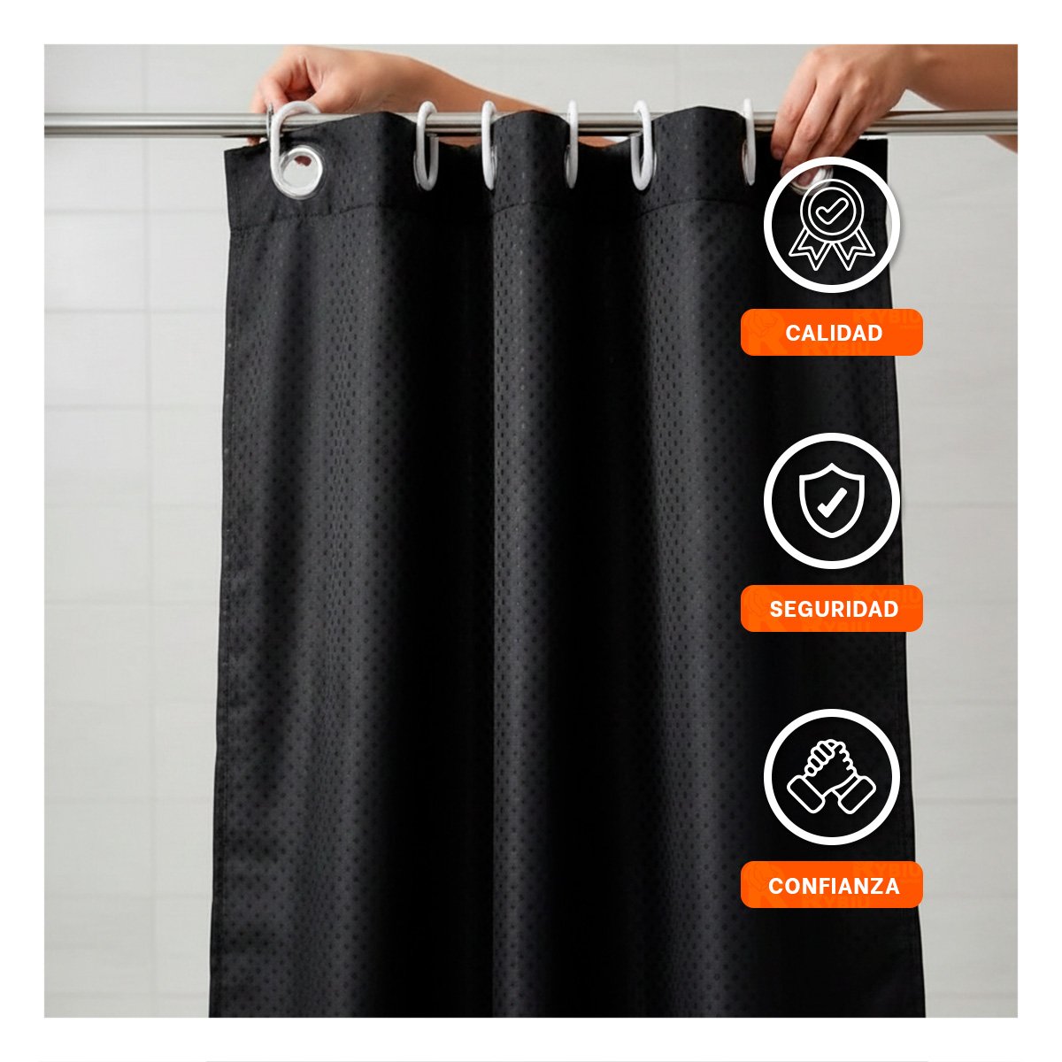 PACK2 CORTINA CON PATRON TRIANGULOS PARA ZONA DE DUCHA NEGRO 180X180CM YREGALO STICKER - 5