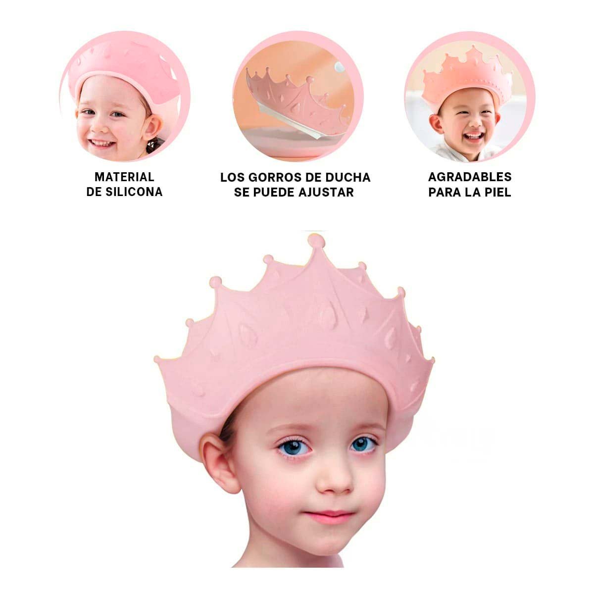 CORONA DE ASEO INFANTIL AJUSTABLE TIPO GORRO ROSADO Y+LIGAS REGALO - 3