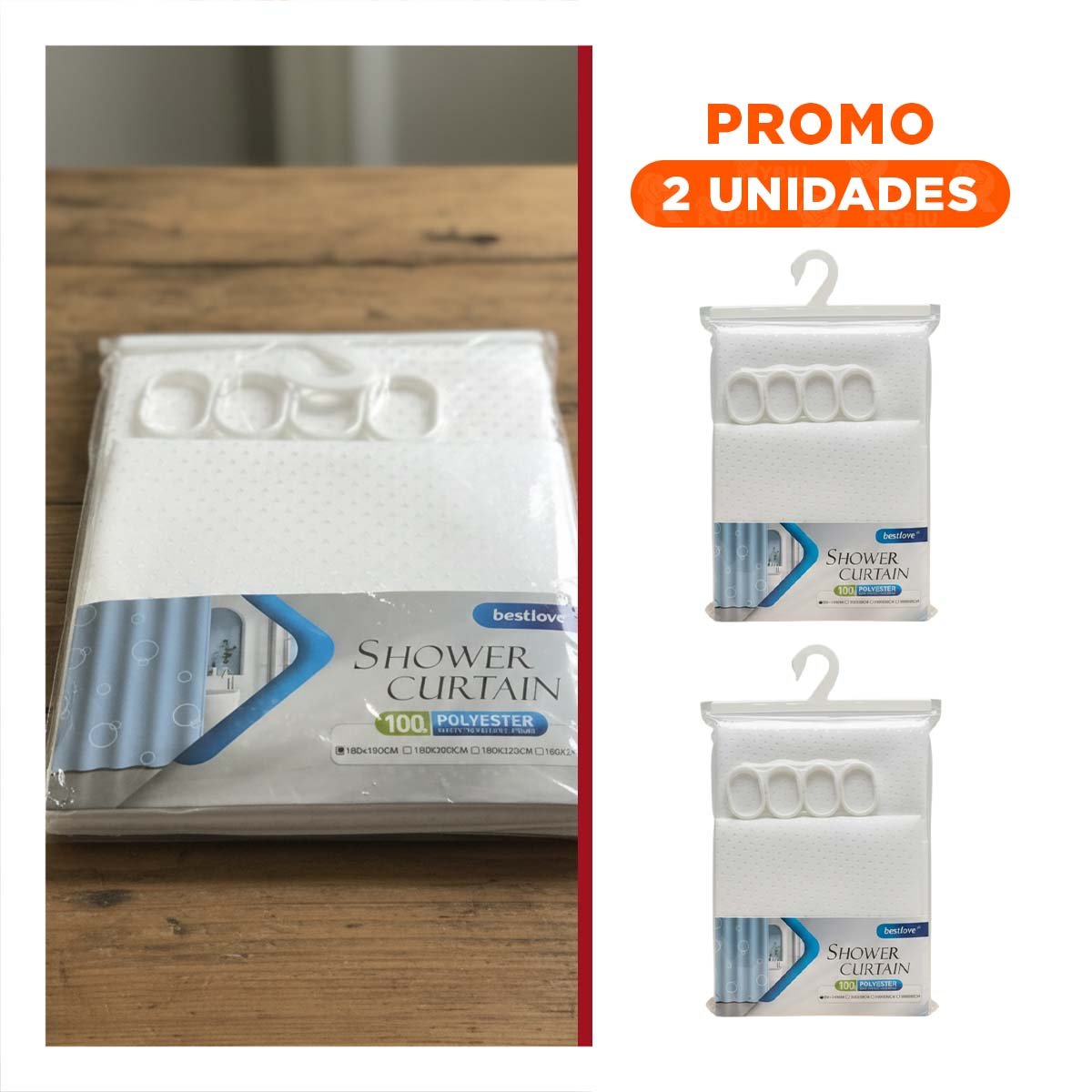 PACK2 CORTINA BLANCO CON PATRON TRIANGULOS PENSADA PARA DUCHA EN 180X180CM - 1