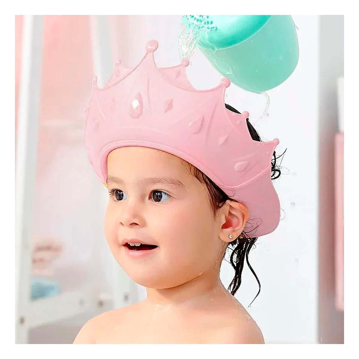 PACK2 GORRO INFANTIL TIPO CORONA AJUSTABLE DE DUCHA EN ROSADO LIGERO Y+PAPEL REGALO - 5