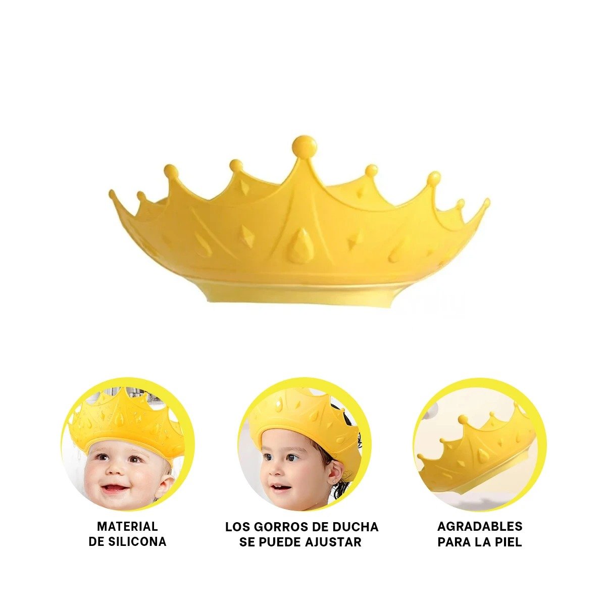 CORONA DE ASEO INFANTIL AJUSTABLE TIPO GORRO AMARILLO Y+LIGAS REGALO - 3