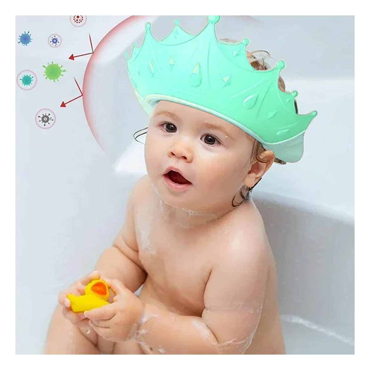 PACK12 PROTECTOR AJUSTABLE PARA DUCHA INFANTIL FORMA CORONA VERDE AGUA Y+PAPEL REGALO - 2