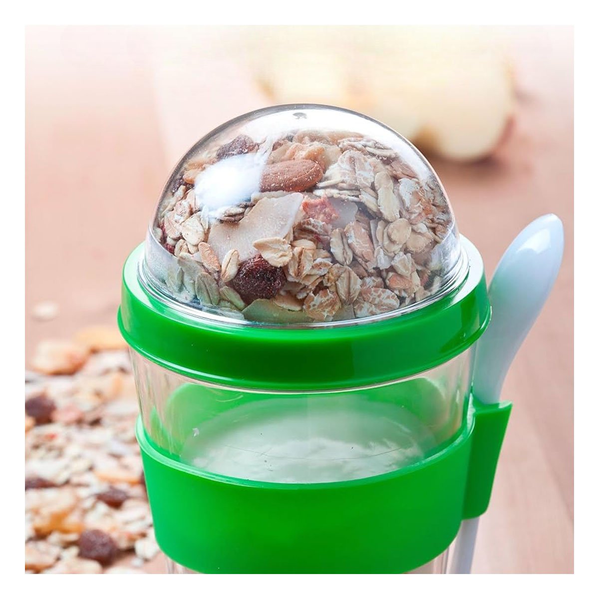 PACK2 VASO CON CUCHARA REUTILIZABLE PARA YOGURT Y CEREAL 350 ML VERDE LIMON - 3