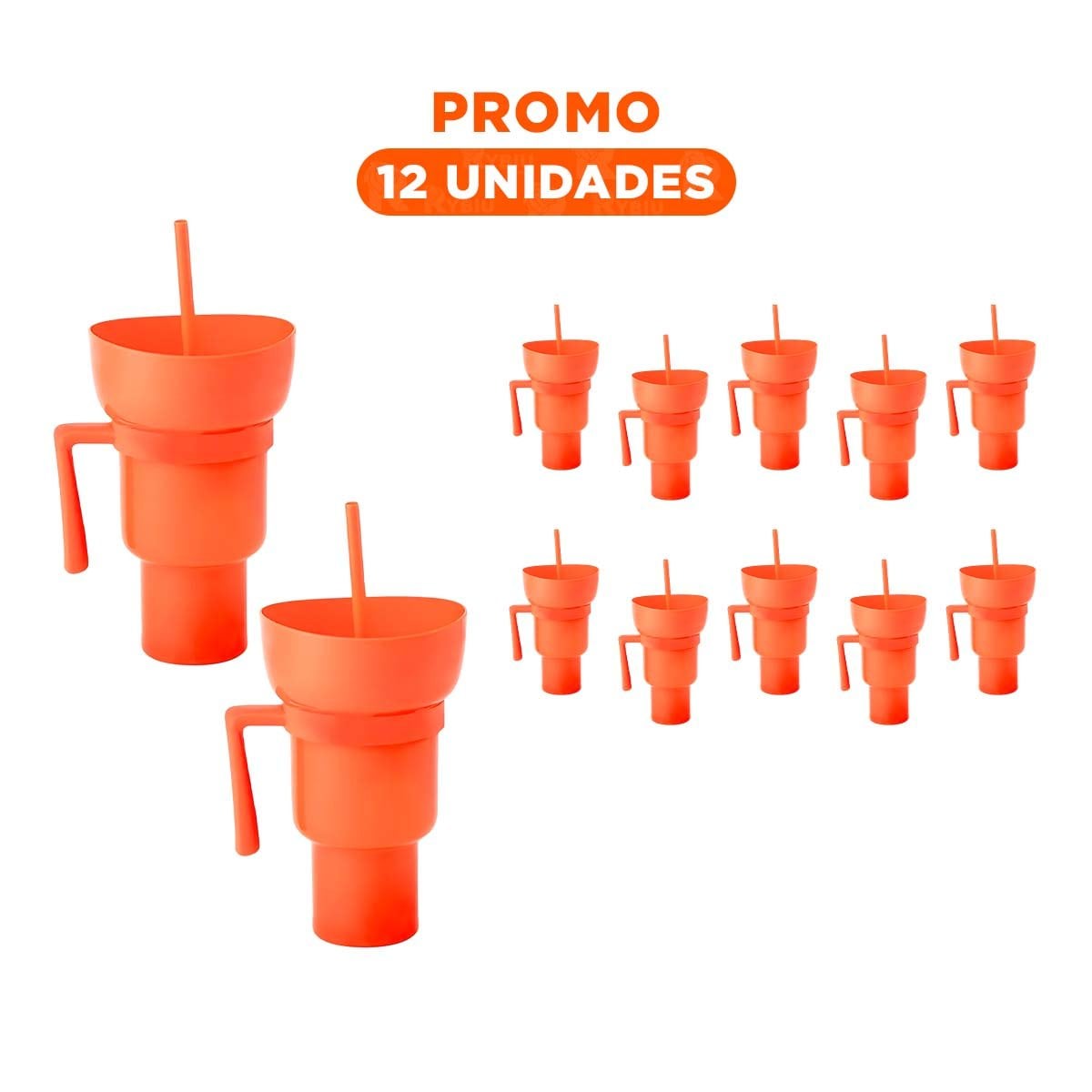 PACK12 TAZA 2 EN 1 DE MATERIAL ABS ANARANJADO PARA BEBIDAS Y SNACKS PRACTICOS Y+REGALO STICKER - 1