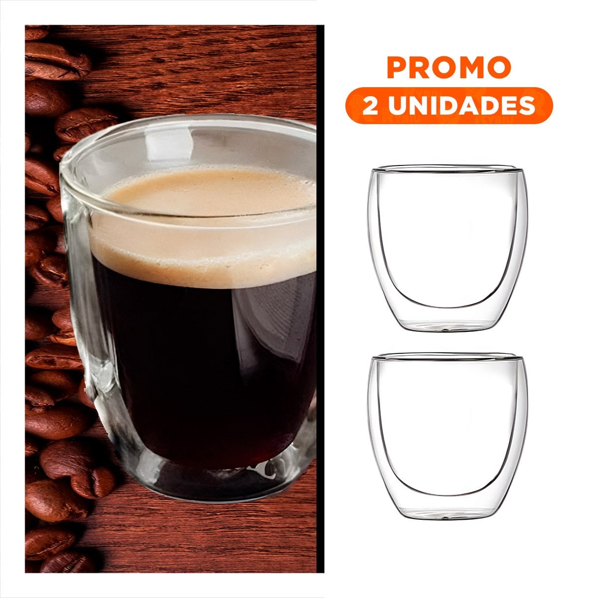 PACK2 TAZA 100 ML EN BOROSILICATO DOBLE CAPA PARA ESPRESSO COLOR TRANSPARENTE - 1