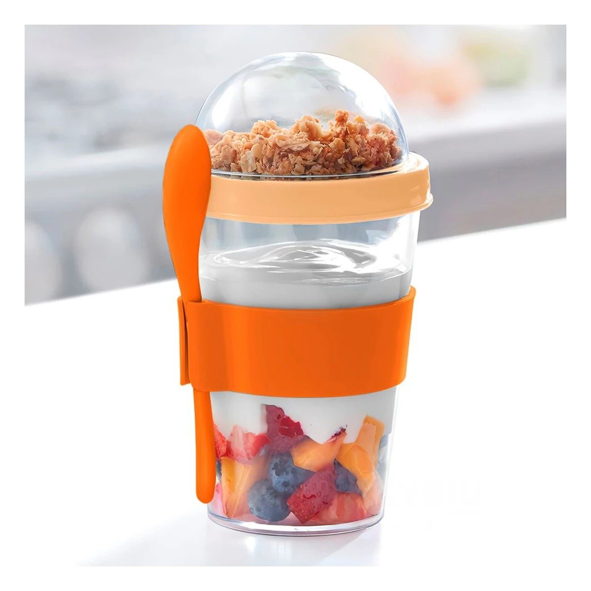 PACK2 VASO PARA LLEVAR YOGURT Y CEREAL CON 350 ML EN ANARANJADO FUNCIONAL Y+REGALO STICKER - 3