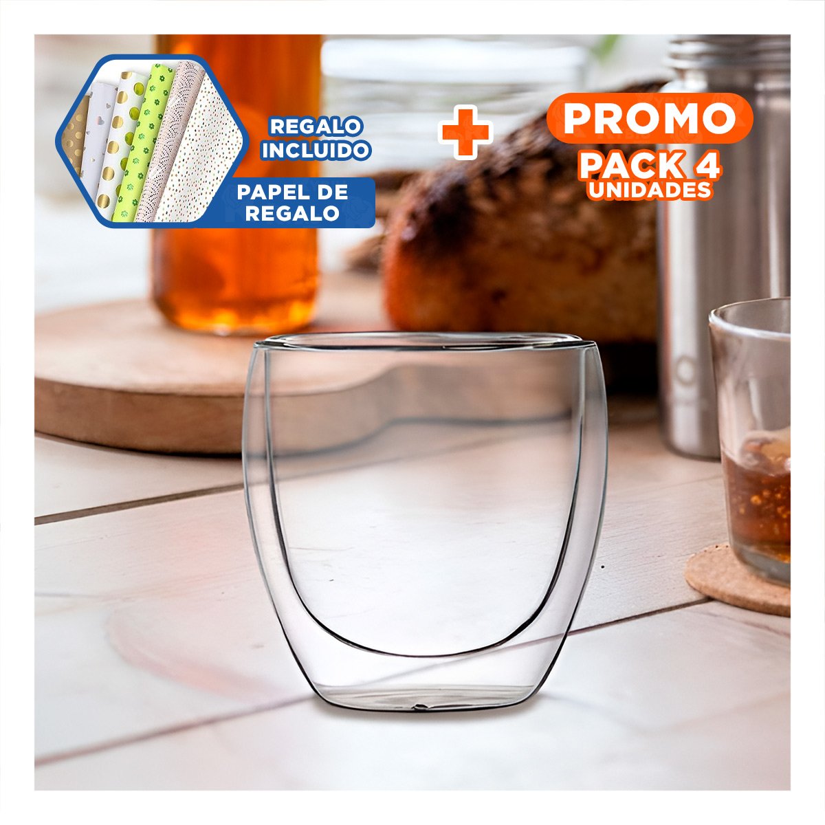 PACK4 TAZA CON CAPACIDAD 100 ML ESPRESSO EN COLOR TRANSPARENTE DE BOROSILICATO Y+PAPEL REGALO - 1