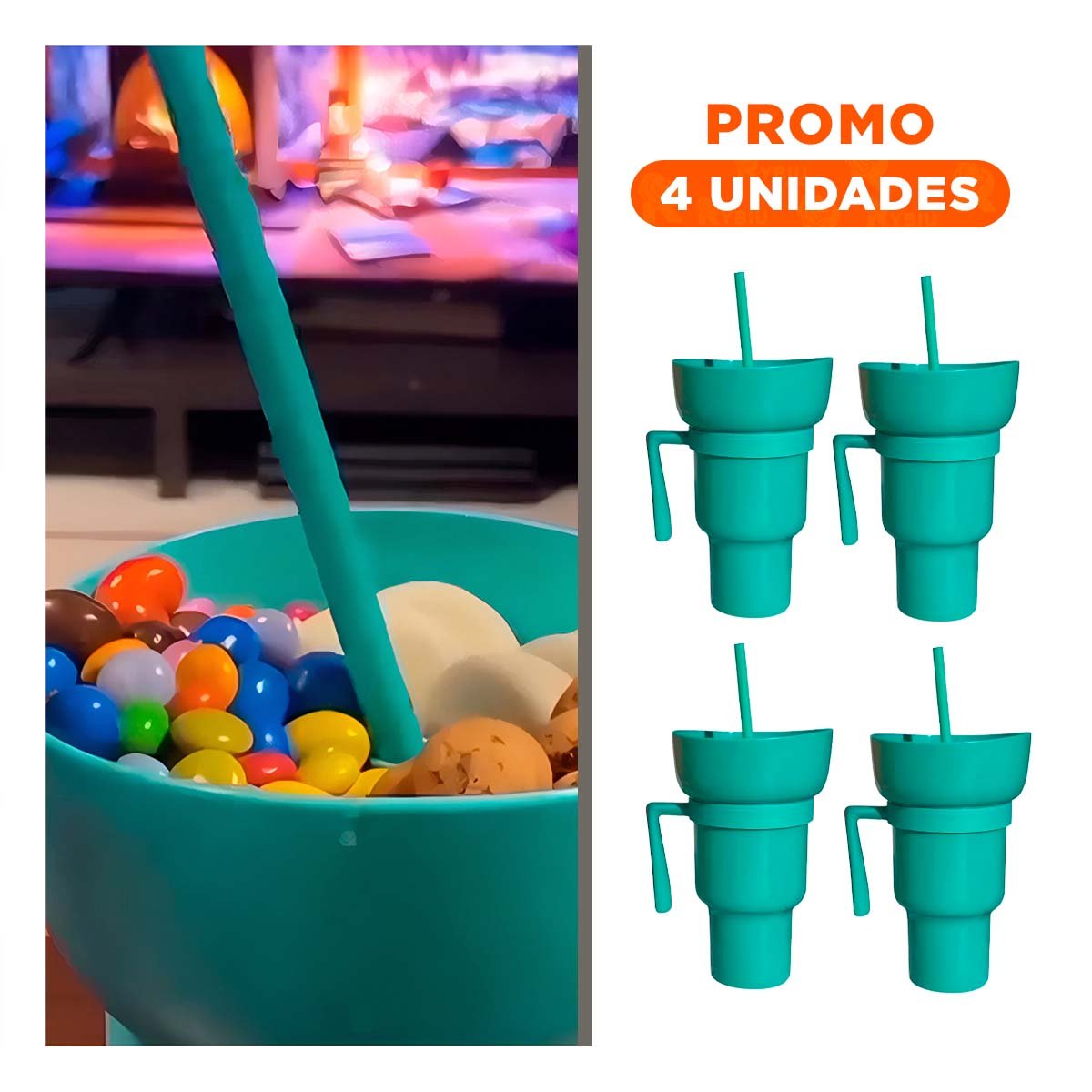 PACK4 CONTENEDOR 2 EN 1 EN ABS VERDE PARA BEBIDAS Y SNACKS Y+REGALO STICKER - 1