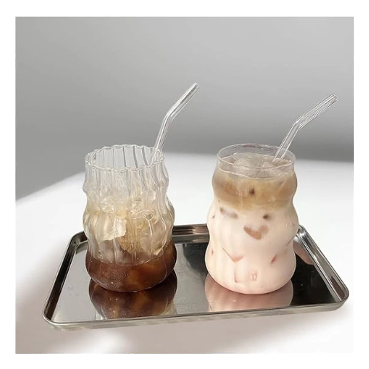 PACK2 CONTENEDOR DE VIDRIO 500ML CON TAPA Y SORBETE TRANSPARENTE PARA BEBIDAS - 3