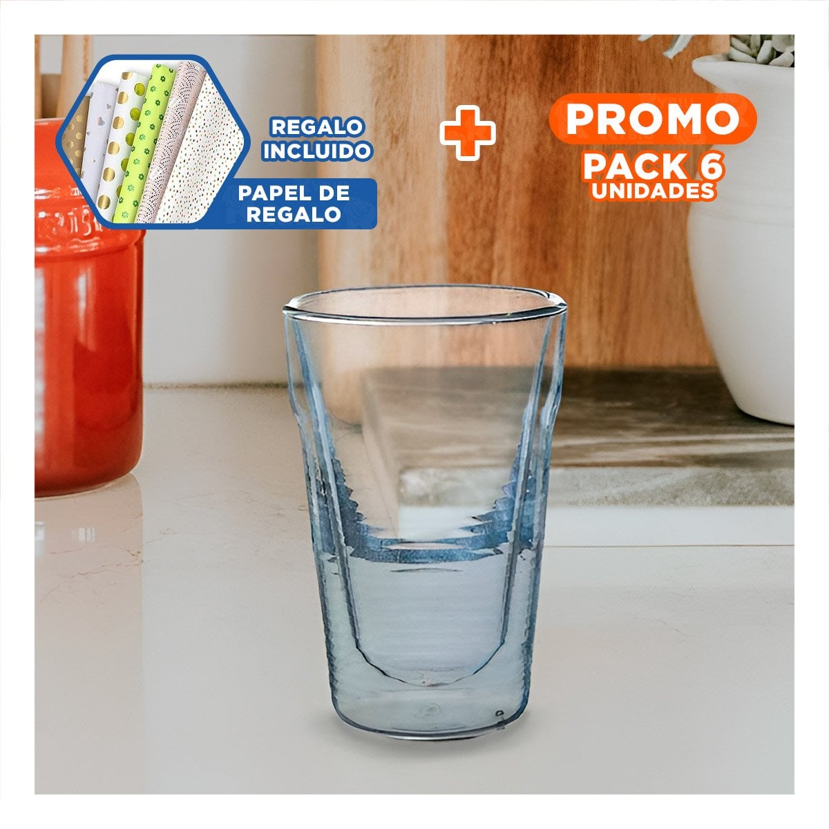 PACK6 JARRO 260ML DOBLE CAPA CON BASE DE VIDRIO BOROSILICATO TRANSPARENTE Y+PAPEL REGALO - 1