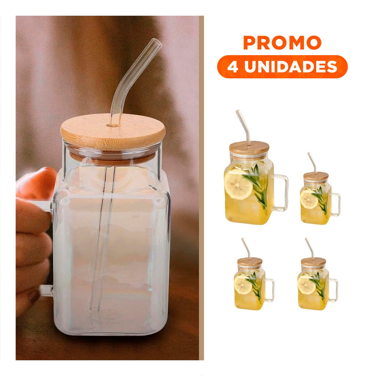 PACK4 RECIPIENTE ANCHO DE VIDRIO CON TAPA SEGURA 500ML Y+REGALO STICKER - 1