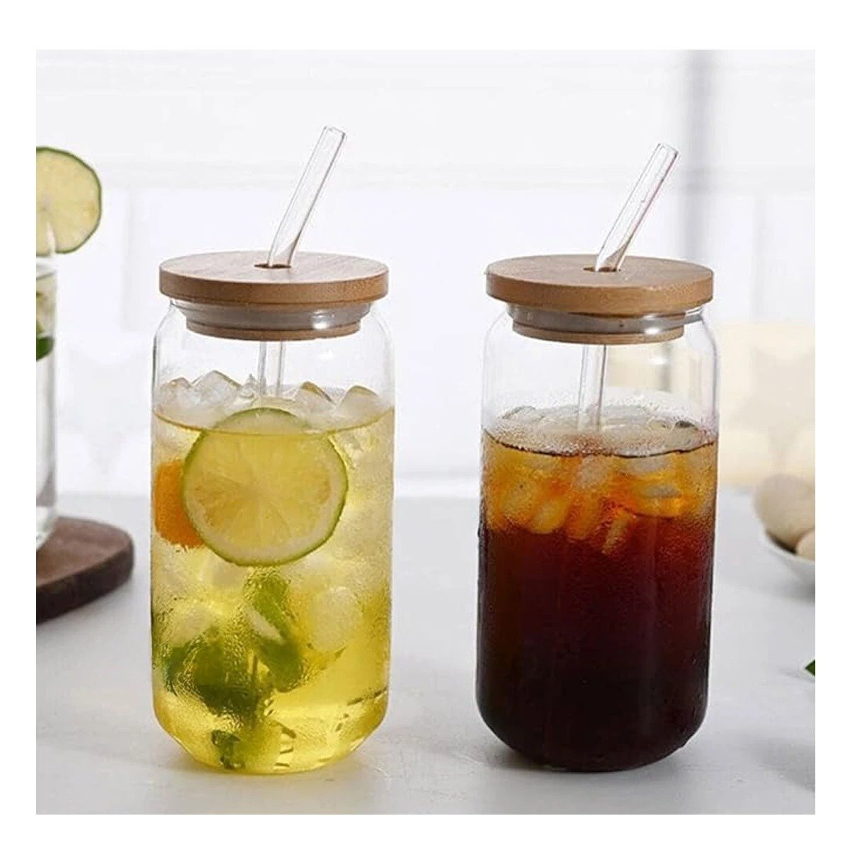 PACK4 JARRO MODERNO DE VIDRIO 500ML CON TAPA Y SORBETE - 3
