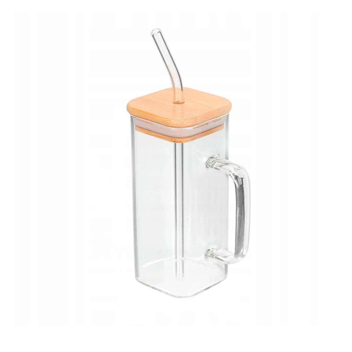 PACK2 VASO DE VIDRIO RECTO 350 ML TRANSPARENTE CON ASA Y SORBETE Y+REGALO STICKER - 2