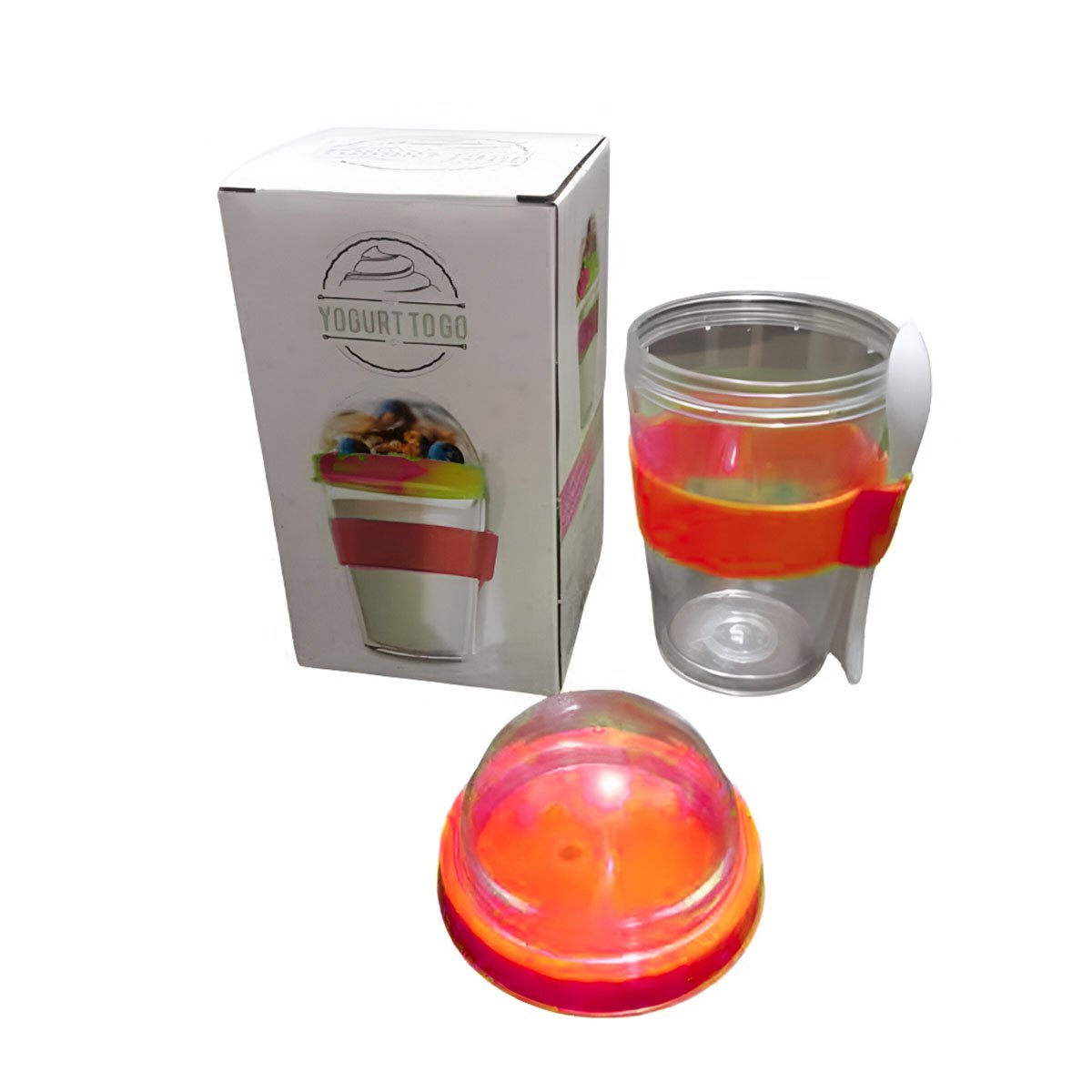 PACK2 VASO CON CUCHARA REUTILIZABLE PARA YOGURT Y CEREAL 350 ML ANARANJADO - 2