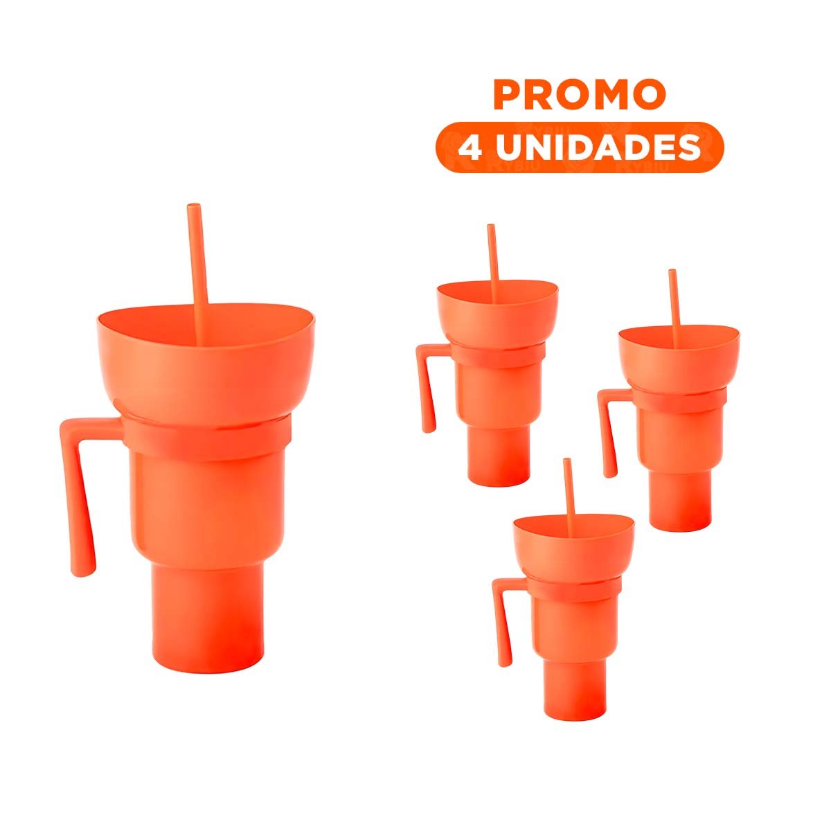 PACK4 CONTENEDOR 2 EN 1 EN ABS ANARANJADO PARA BEBIDAS Y SNACKS Y+REGALO STICKER - 1