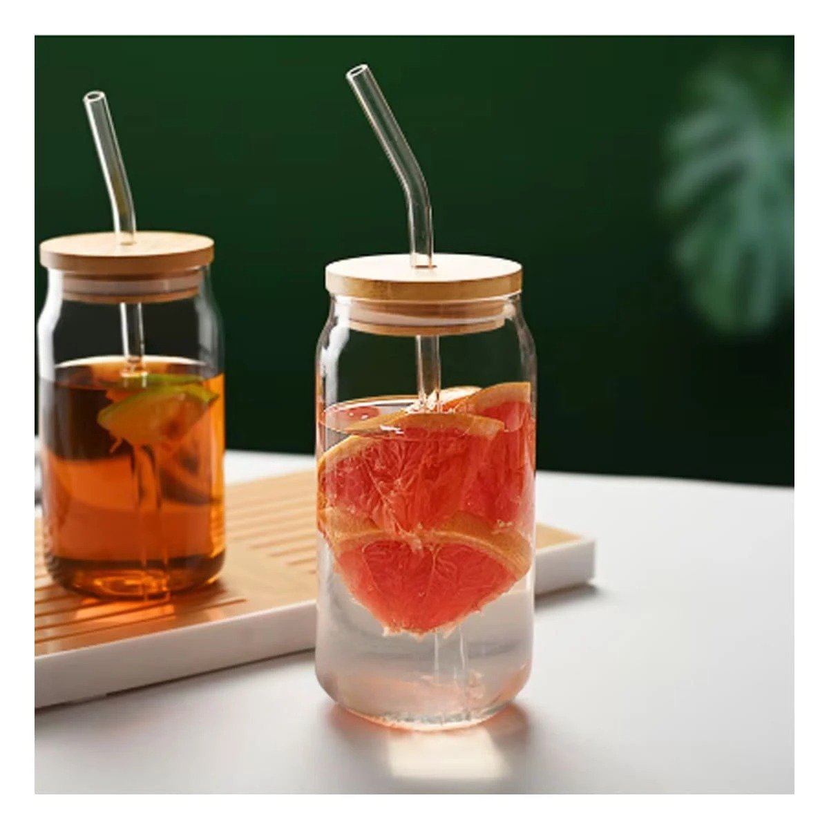 PACK6 RECIPIENTE PRACTICO DE VIDRIO 500ML CON TAPA Y SORBETE Y+REGALO STICKER - 5