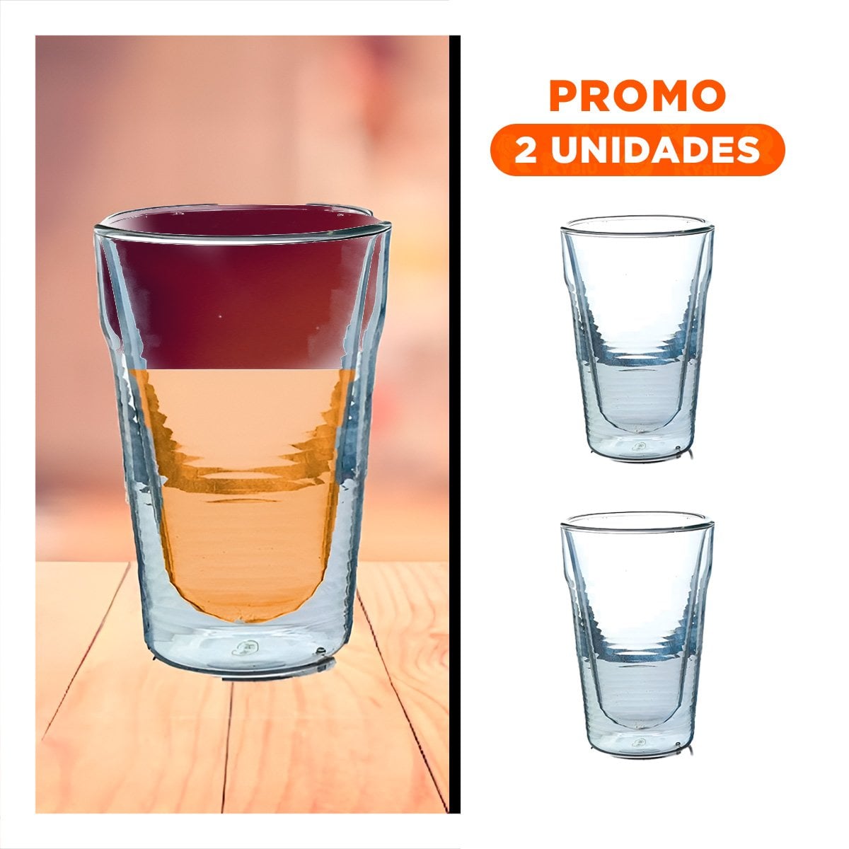 PACK2 VASO 260ML TRANSPARENTE CON ESTRUCTURA DOBLE CAPA DE VIDRIO BOROSILICATO - 1