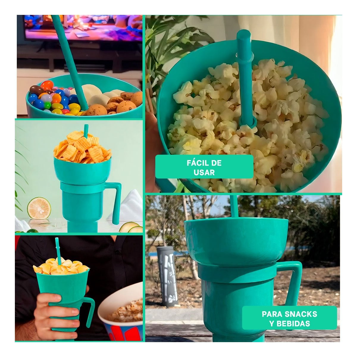 PACK6 CONTENEDOR 2 EN 1 CON ACABADO VERDE Y CUERPO ABS PARA SNACKS Y+PAPEL REGALO - 3