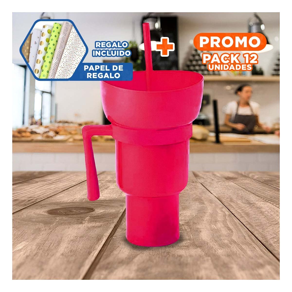 PACK12 TAZA 2 EN 1 CON CUERPO ABS COLOR ROSADO PARA REUNIONES INFORMALES Y+PAPEL REGALO - 1