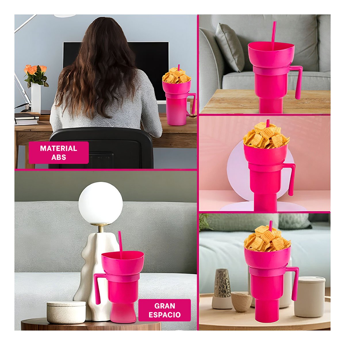 PACK12 TAZA 2 EN 1 CON CUERPO ABS COLOR ROSADO PARA REUNIONES INFORMALES Y+PAPEL REGALO - 2