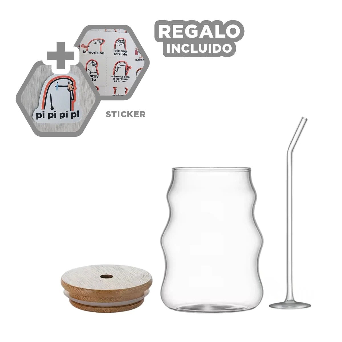 RECIPIENTE DE VIDRIO 500ML CON TAPA Y SORBETE TRANSPARENTE PARA USO DIARIO Y+REGALO STICKER - 1