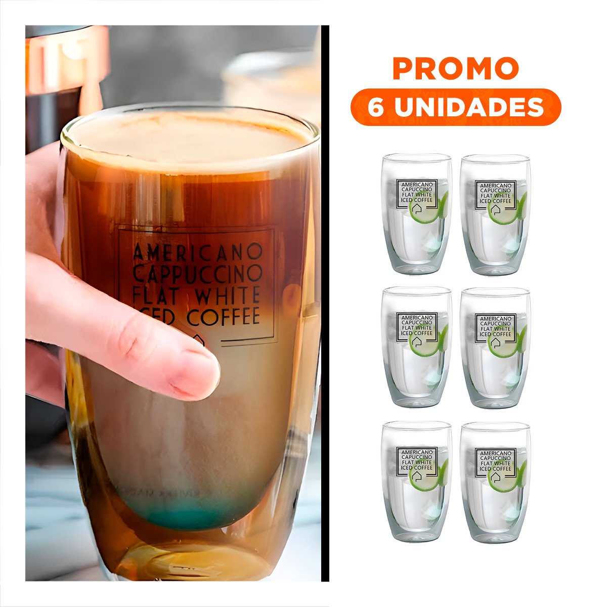 PACK6 COPA CON VIDRIO DOBLE CAPA EN COLOR TRANSPARENTE 450 ML PARA FRAPPUCCINO - 1
