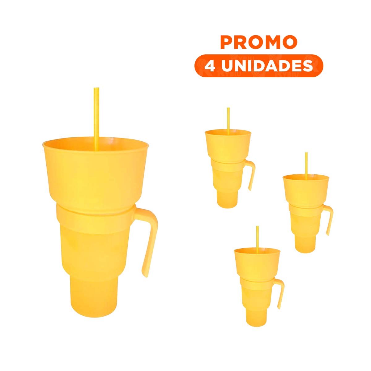 PACK4 CONTENEDOR 2 EN 1 EN ABS AMARILLO PARA BEBIDAS Y SNACKS Y+REGALO STICKER - 1
