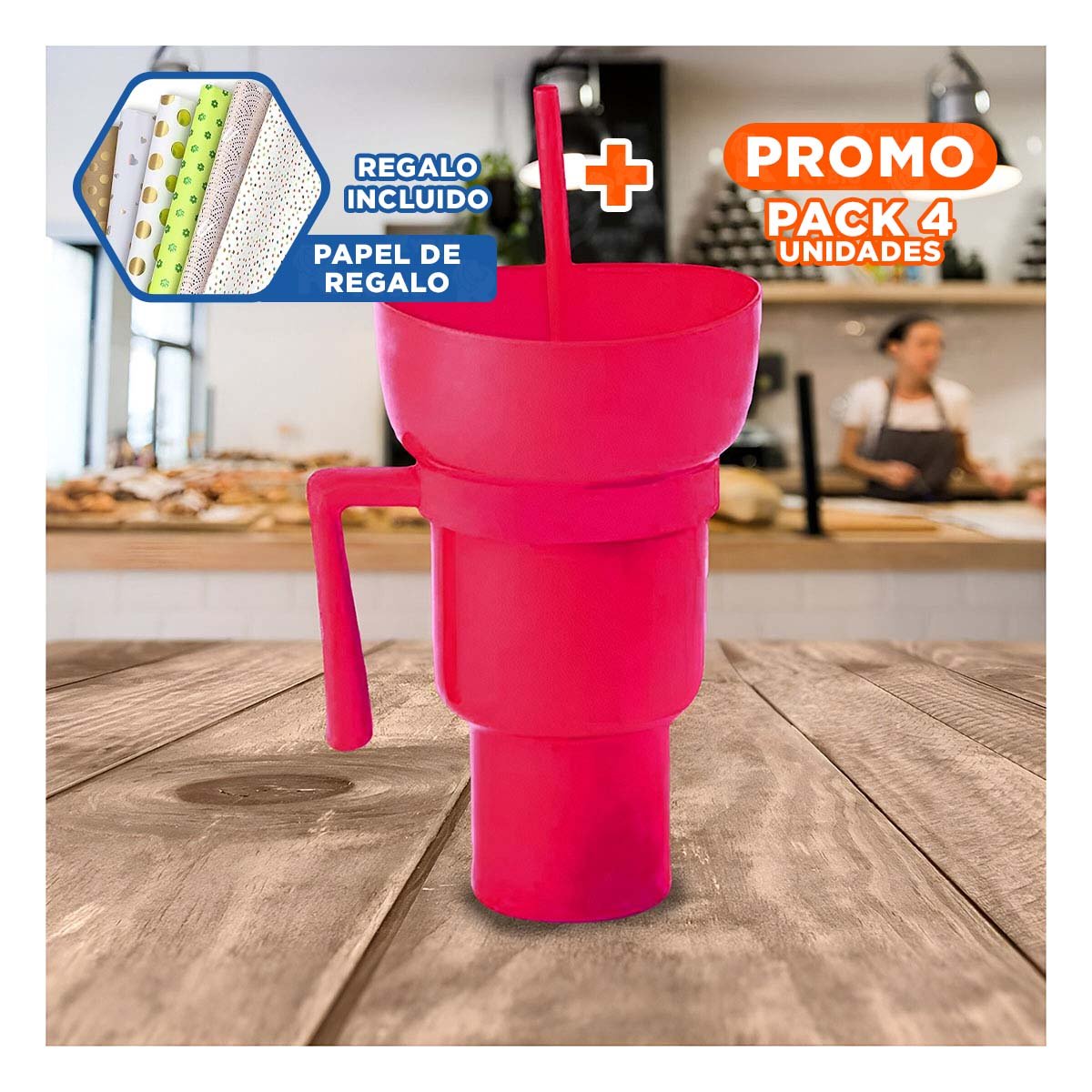 PACK4 VASO 2 EN 1 CON ACABADO ROSADO Y FABRICACION ABS PARA USO FAMILIAR Y+PAPEL REGALO - 1