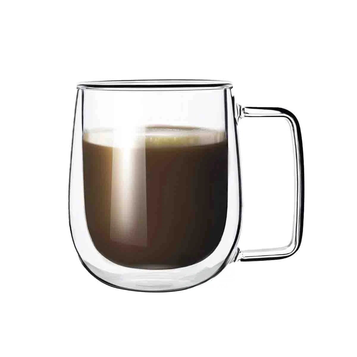 PACK2 TAZA DE ASA CUADRADA 100 ML ESPRESSO DOBLE CAPA TRANSPARENTE Y+REGALO STICKER - 2