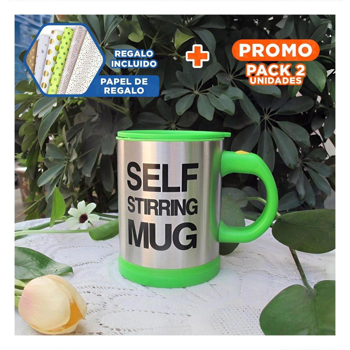 PACK2 BATIDORA PARA BEBIDAS 400 ML CON 2 PILAS AAA PARA HOGAR VERDE Y+PAPEL REGALO - 1