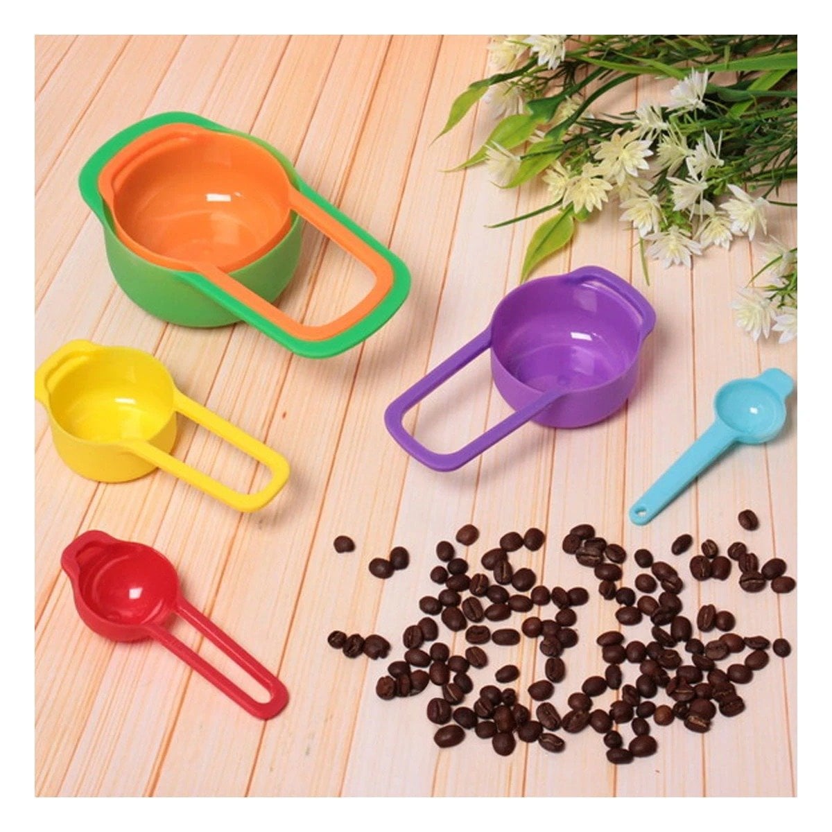 PACK4 BANDEJA COCINA 6 TAZAS Y CUCHARAS MEDIDORAS MULTICOLOR COMPACTO Y SEGURO Y+PAPEL REGALO - 2
