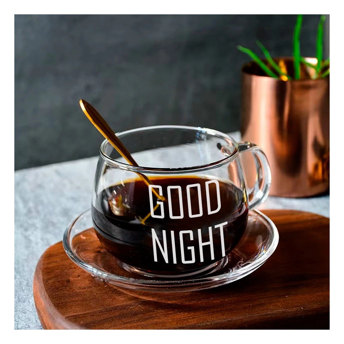 PACK4 TAZA CON FRASE GOOD NIGHT 350 ML VIDRIO TRANSPARENTE ELEGANTE Y+PAPEL REGALO - 2