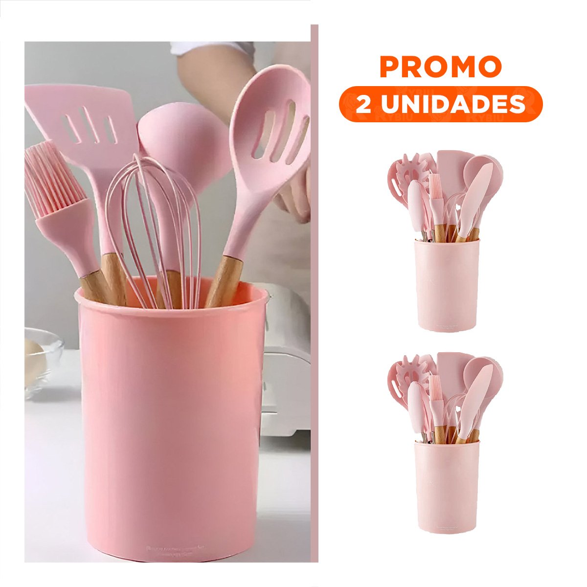 PACK2 SET FUNCIONAL COLOR ROSADO CON 12 PIEZAS DE SILICONA PARA COCINA Y REPOSTERIA - 1