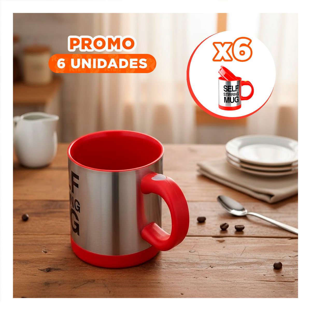 PACK6 TAZA BATIDORA COMPACTA 400 ML CON 2 PILAS AAA PARA HOGAR ROJO Y+REGALO STICKER - 1