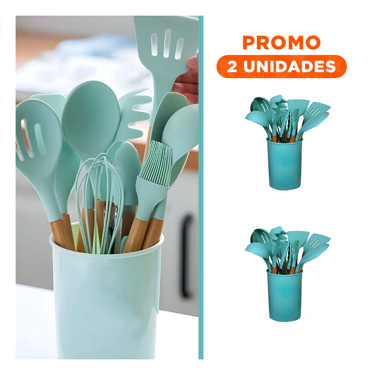 PACK2 SET FUNCIONAL COLOR VERDE CON 12 PIEZAS DE SILICONA PARA COCINA Y REPOSTERIA - 1