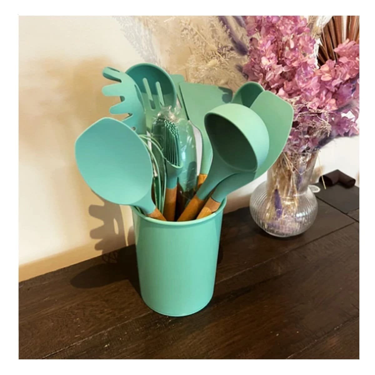 PACK6 CONJUNTO DE COCINA EN SILICONA COLOR VERDE CON 12 PIEZAS PARA USO DIARIO Y+PAPEL REGALO - 2
