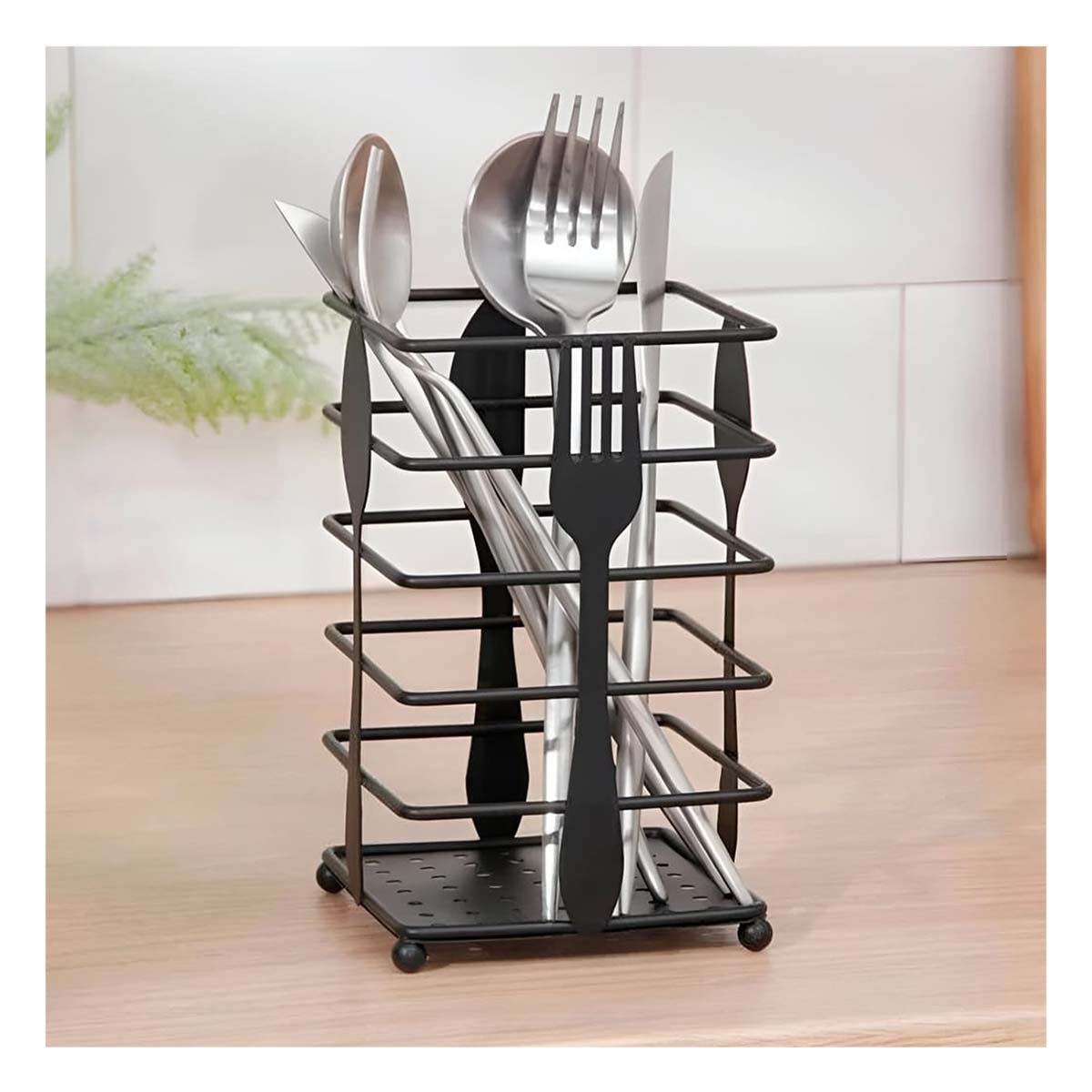 PACK2 ORGANIZADOR EN METAL NEGRO RECTANGULAR PARA CUBIERTOS DE COCINA PRACTICA Y+PAPEL REGALO - 2